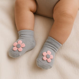 Βρεφικά καλτσάκια Socks grey pink flower_8852